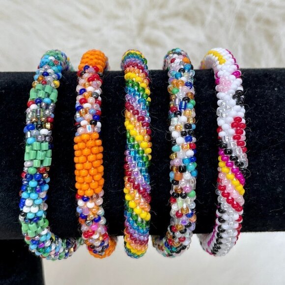 HAND CRAFTED in Nepal Beaded Bracelets (set of 5) #1010 - Picture 1 of 8